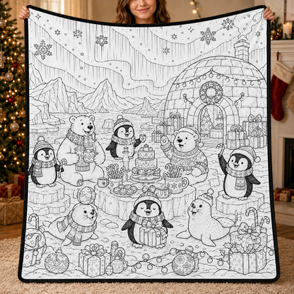 DIY Christmas Drawing Blanket with 24-Color Paint Markers – Customizable Plush Coloring Blanket