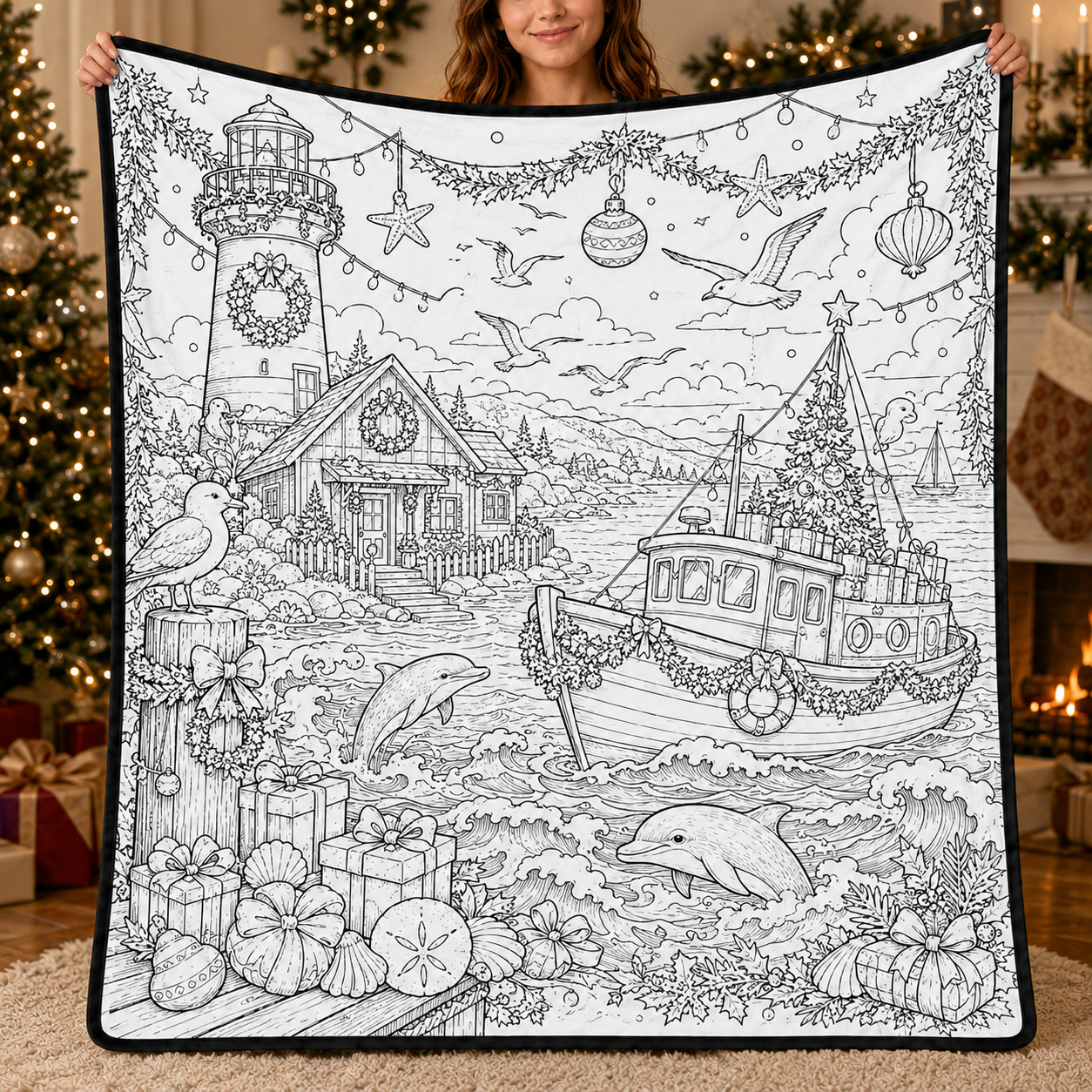 DIY Christmas Drawing Blanket with 24-Color Paint Markers – Customizable Plush Coloring Blanket