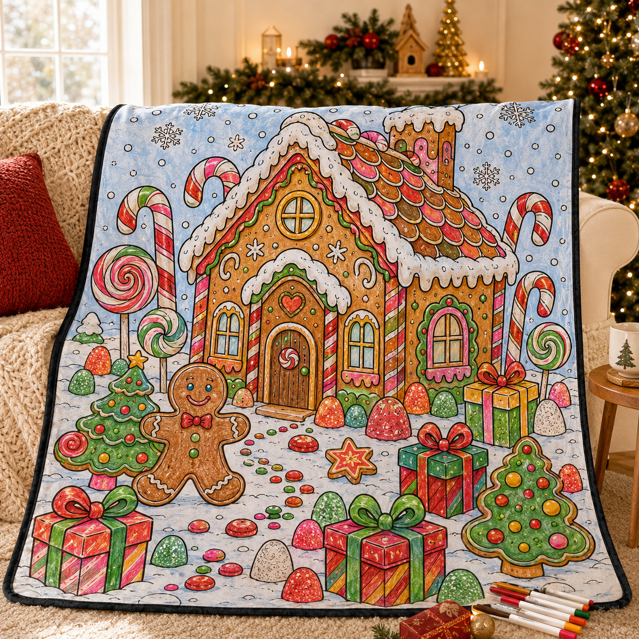 DIY Christmas Drawing Blanket with 24-Color Paint Markers – Customizable Plush Coloring Blanket