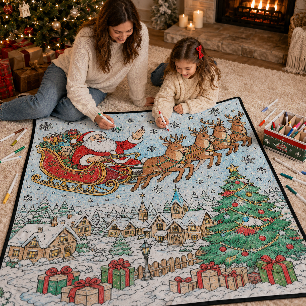 DIY Christmas Drawing Blanket with 24-Color Paint Markers – Customizable Plush Coloring Blanket