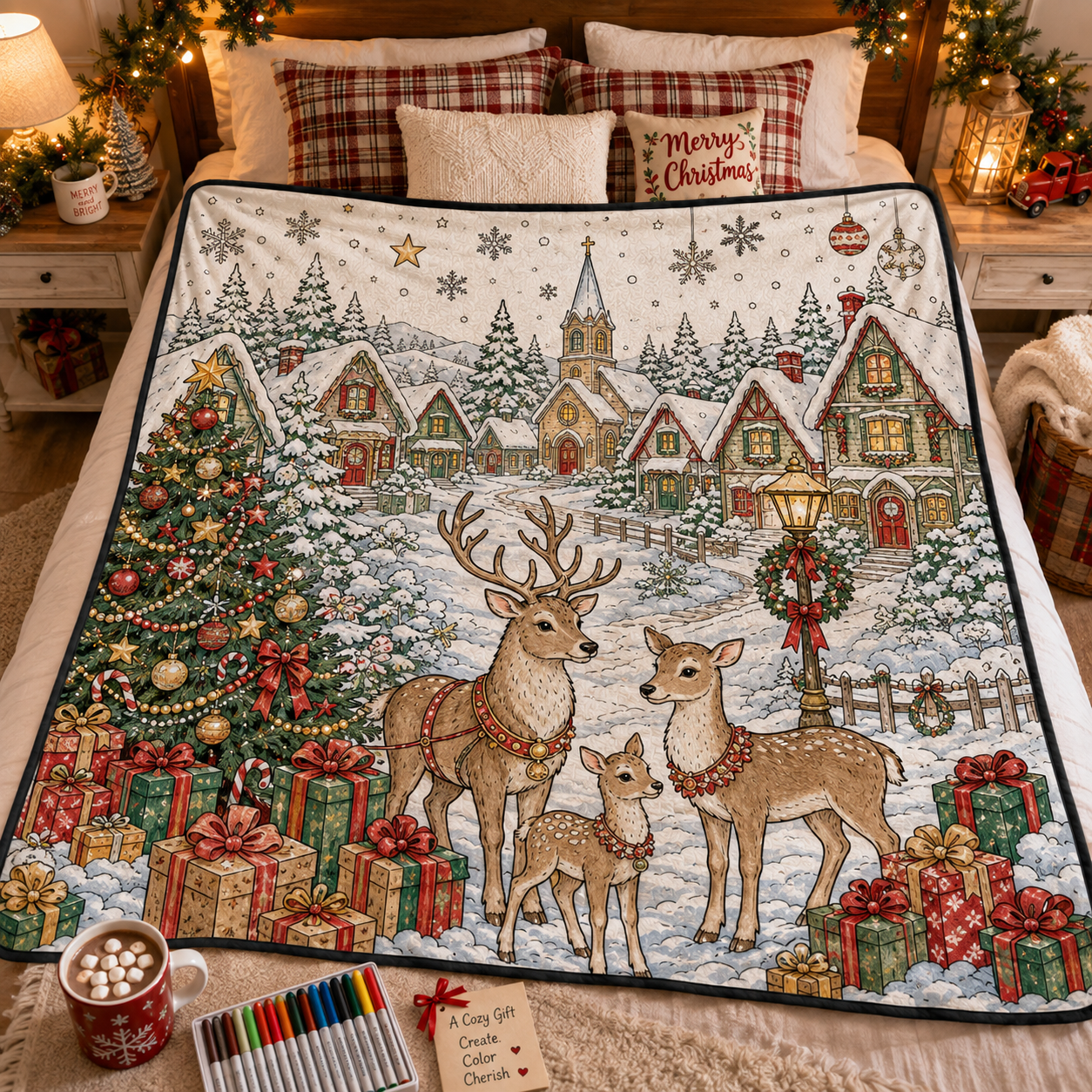 DIY Christmas Drawing Blanket with 24-Color Paint Markers – Customizable Plush Coloring Blanket