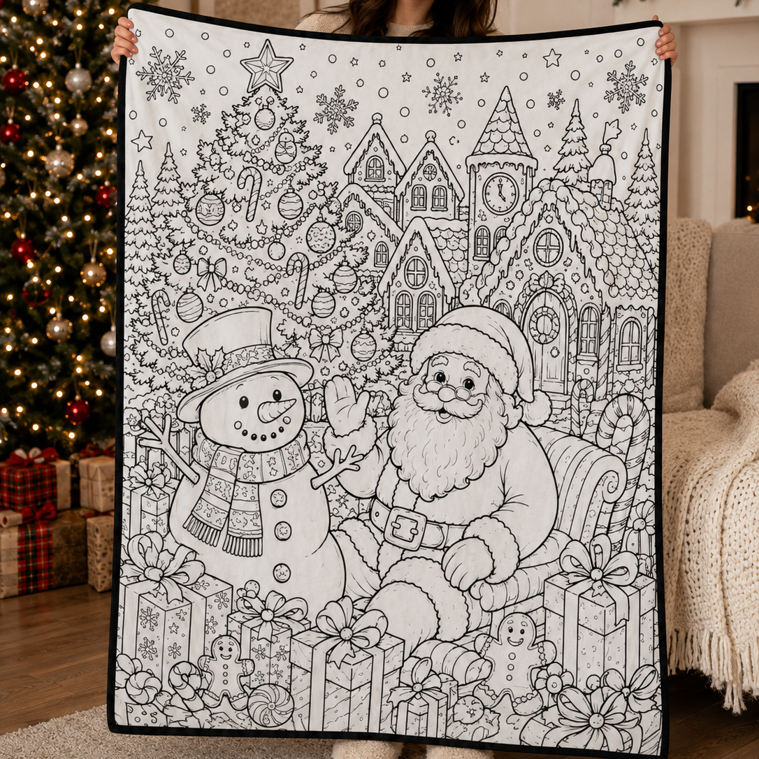 DIY Christmas Drawing Blanket with 24-Color Paint Markers – Customizable Plush Coloring Blanket