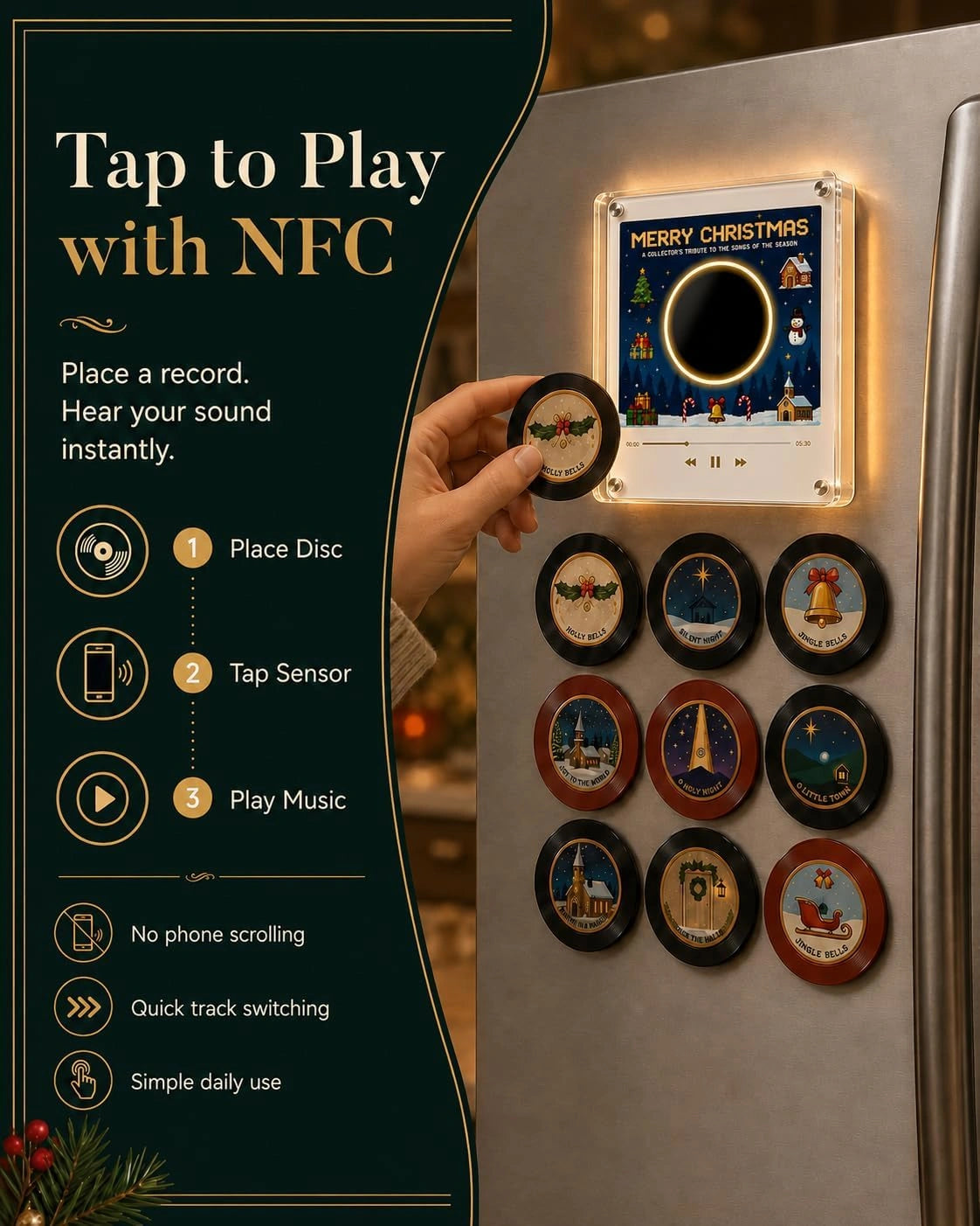 Christmas Vinyl Player Fridge Record NFC Magnetic Music Box Set