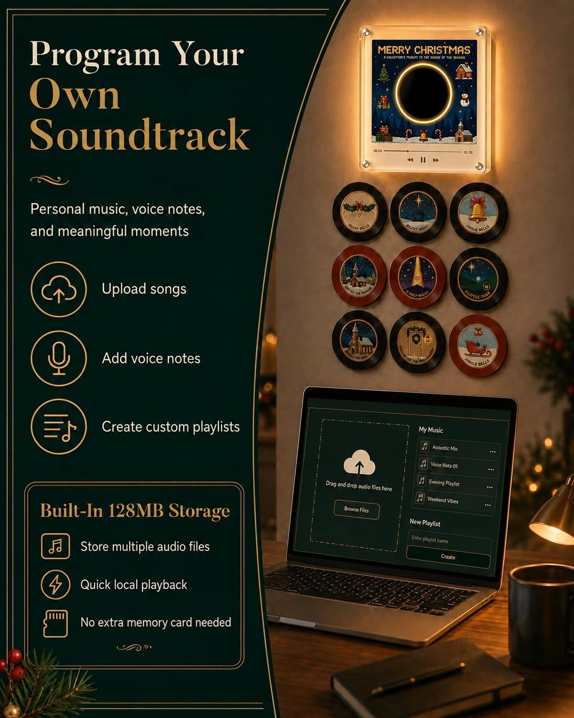 Christmas Vinyl Player Fridge Record NFC Magnetic Music Box Set