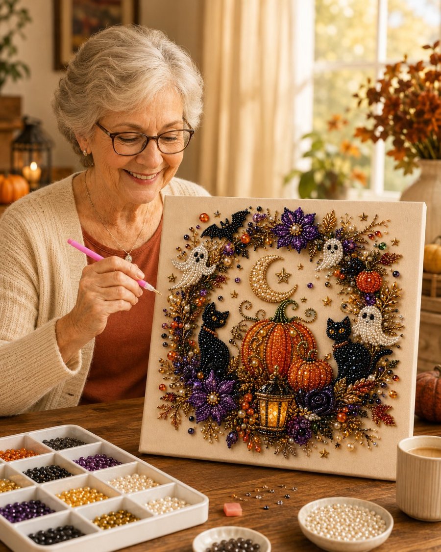 Halloween Ghost Pearl Art DIY Kit – Spooky 3D Diamond Painting