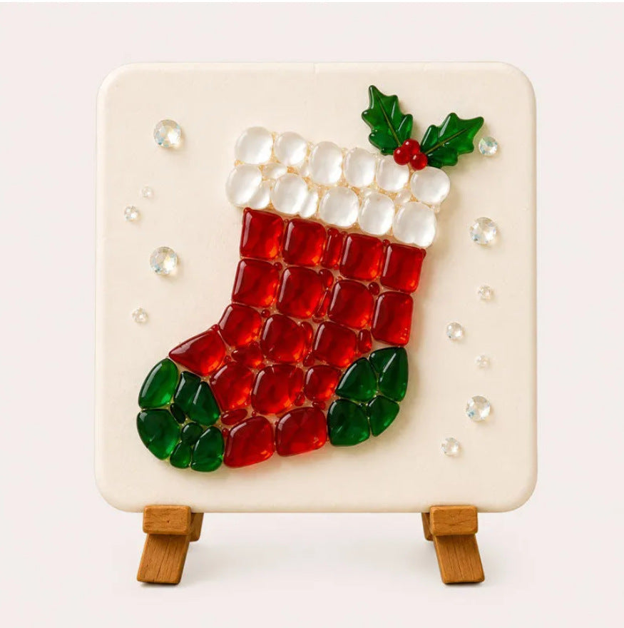 Christmas Acrylic Mosaic DIY Craft Kit with Wooden Display Stand